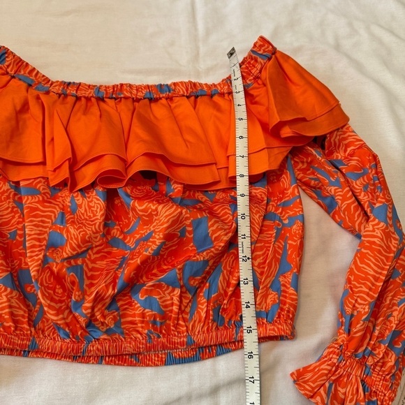 NEW Alden Adair Small Kelly Top ~ Orange Tigers Off Shoulder Ruffle Cropped - Picture 5 of 7